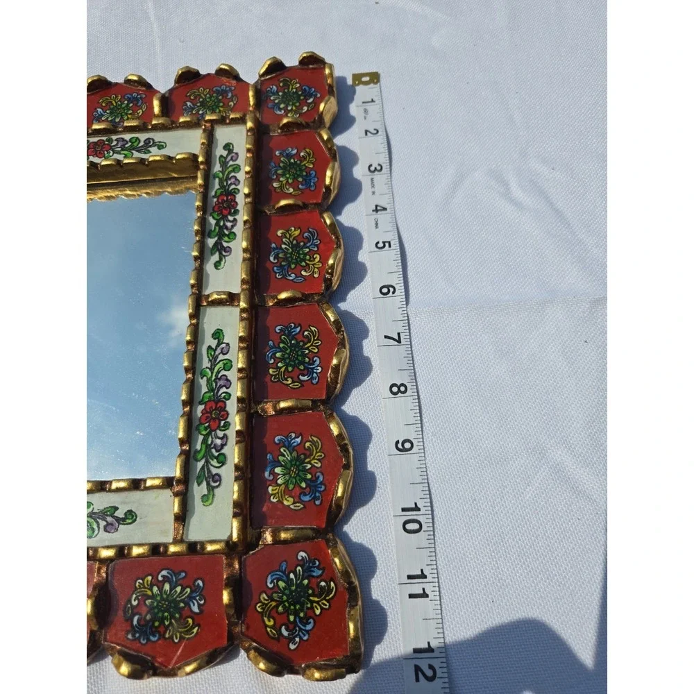 NEW Peruvian Hanging Cuzco  Rectangular Mirror PURPLE Hand Painted Art 12x10